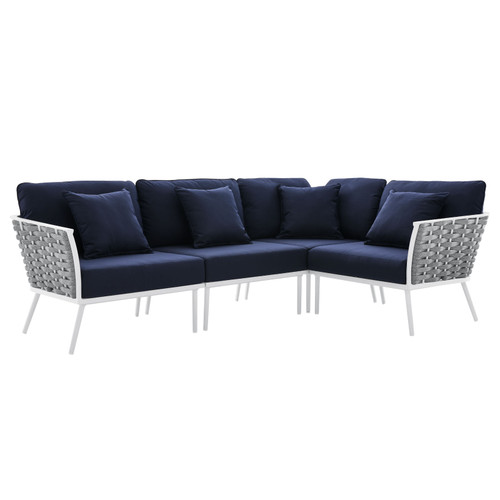 Stance Outdoor Patio Aluminum Outdoor Patio Aluminum Large Sectional Sofa - White Navy EEI-5753-WHI-NAV