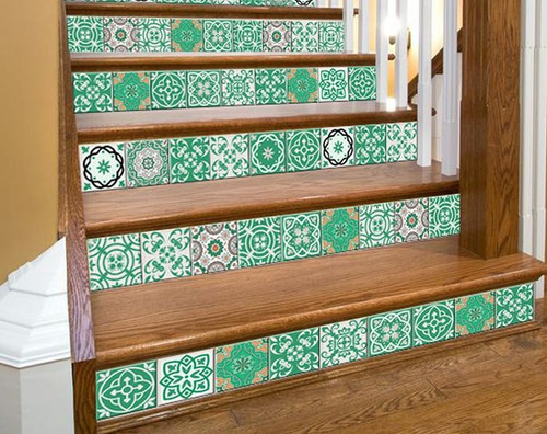 8" X 8" Green And White Mosaic Peel And Stick Removable Tiles (Pack Of 24) (390832)