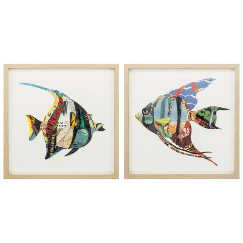 18" X 18" Paper Collage Fish (Set Of 2) (365960)
