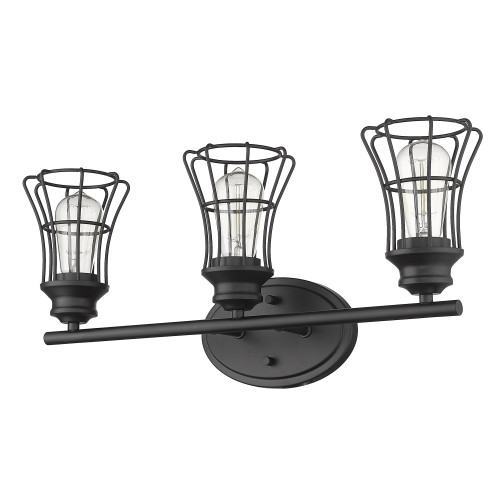 Three Light Matte Black Cage Wall Sconce (398716)