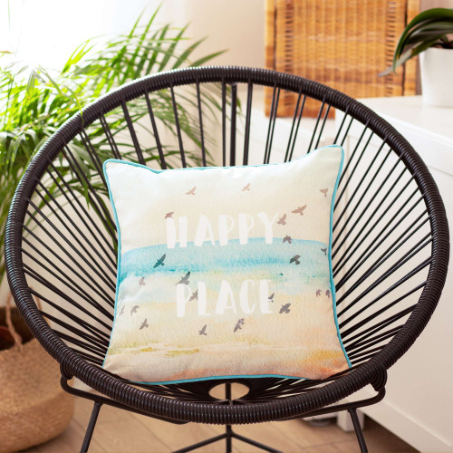 Happy Place Beach Quote Decorative Throw Pillow (399370)