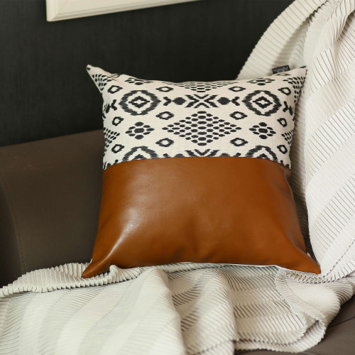 Half Patterned Faux Leather Throw Pillow (399427)