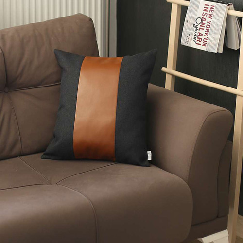 Black And Brown Strap Faux Leather Throw Pillow (399467)