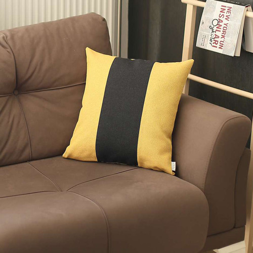 Yellow And Black Centered Strap Throw Pillow (399479)