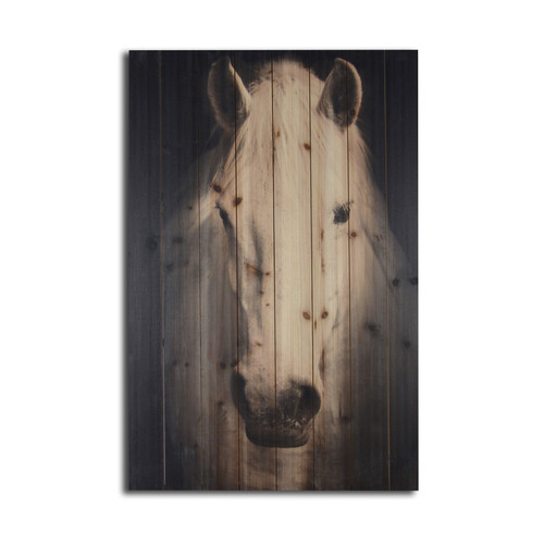 White Horse With Black Background Wood Plank Wall Art (401644)