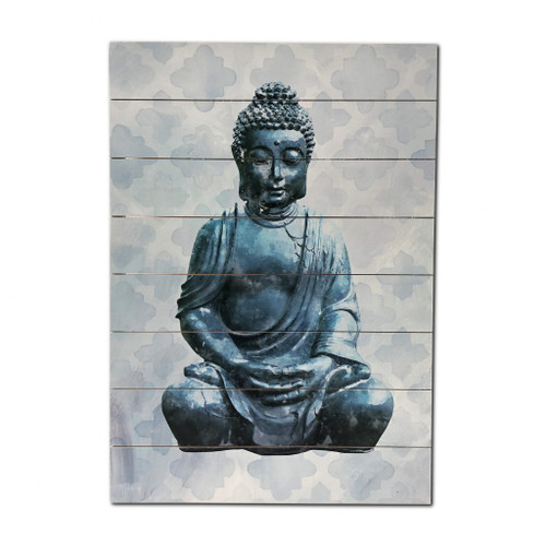 Statuesque Blue Buddha Wood Plank Wall Art (401733)