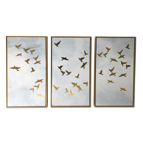 Set Of Three Golden Birds Framed Canvas Wall Art (401748)