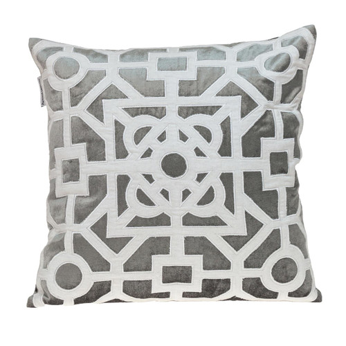 White And Gray Lattice Velvet Throw Pillow (402642)