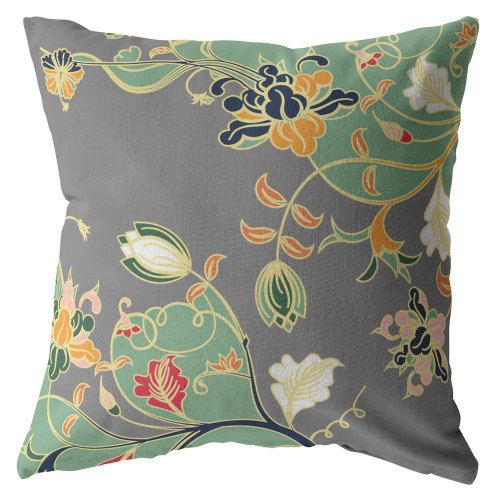 16" Green Gray Garden Indoor Outdoor Zippered Throw Pillow (412717)