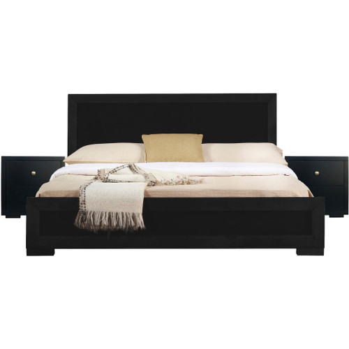 Moma Black Wood Platform Queen Bed With Two Nightstands (467600)