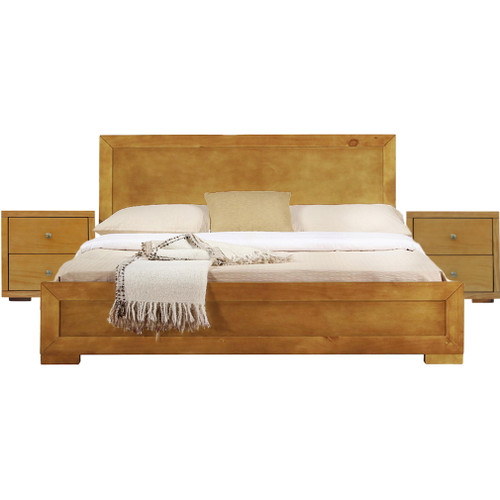 Moma Oak Wood Platform Queen Bed With Two Nightstands (468259)