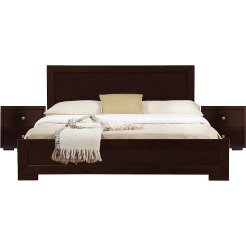 Moma Espresso Wood Platform Queen Bed With Two Nightstands (468265)
