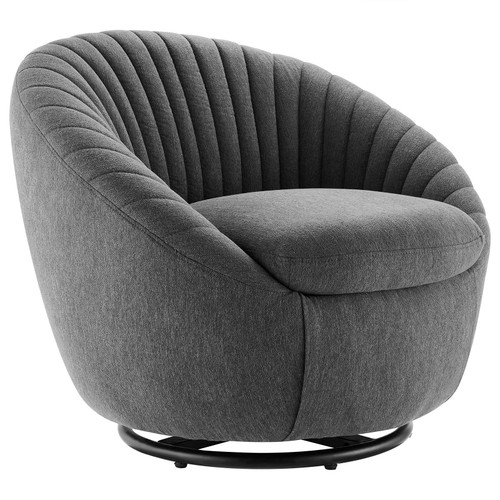 Whirr Tufted Fabric Fabric Swivel Chair - Black Charcoal EEI-5003-BLK-CHA