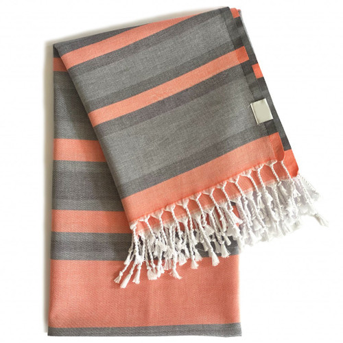 Peach And Dark Grey Striped Design Turkish Beach Blanket (401822)