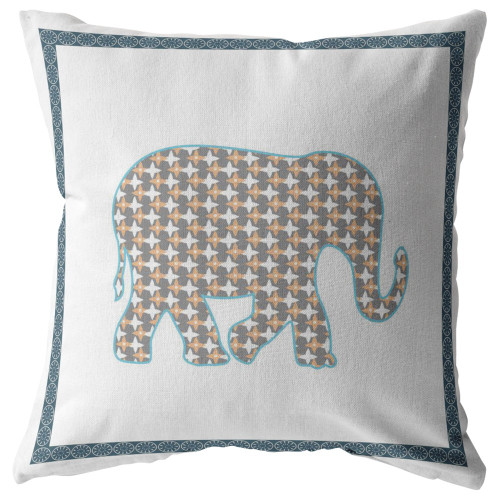 20" Gold White Elephant Indoor Outdoor Zippered Throw Pillow (412911)