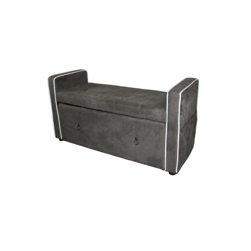 Olive Gray Suede Shoe Storage Bench With Drawer (469376)