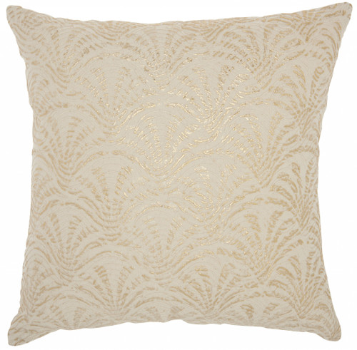 Contemporary Handcrafted Ivory Gold Accent Throw Pillow (386385)