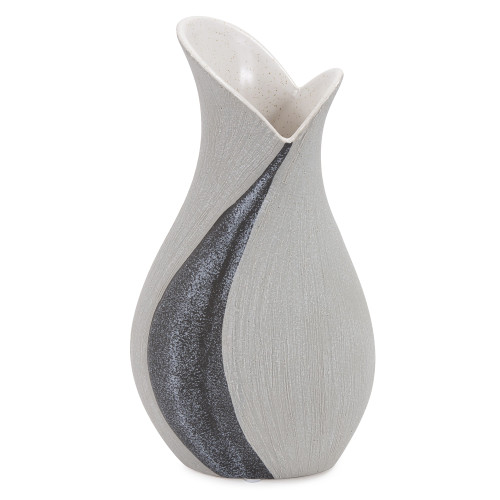 Modern Organic Two Tone Gray Speckle Tall Ceramic Vase (401235)