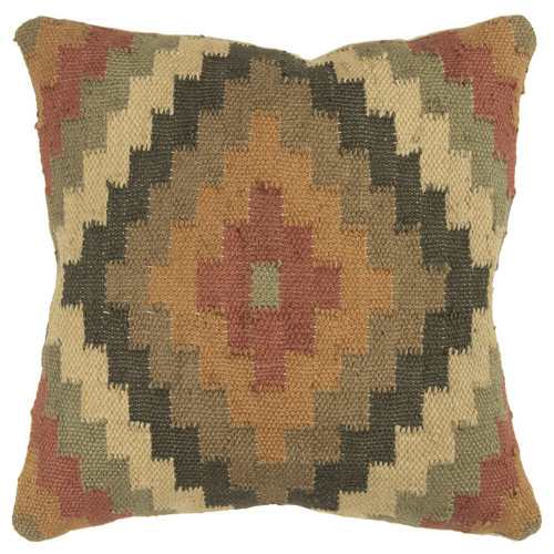 Brown Beige Kilim Down Filled Throw Pillow (403147)