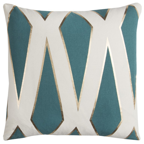 Teal Ivory Geometric Linework Throw Pillow (403243)