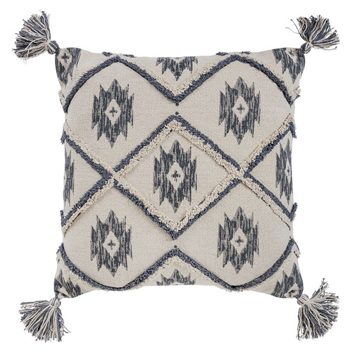 Gray Cream Tasseled Ikat Pattern Throw Pillow (403313)