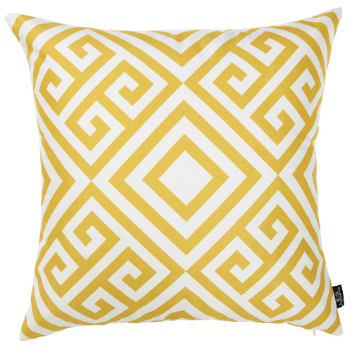 18"X 18" Yellow Tropical Greek Printed Decorative Throw Pillow Cover (355421)