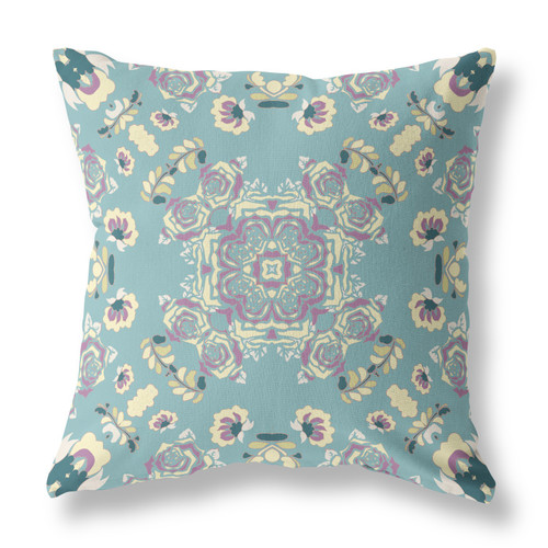 16" Blue Lavender Wreath Indoor Outdoor Zippered Throw Pillow (411265)