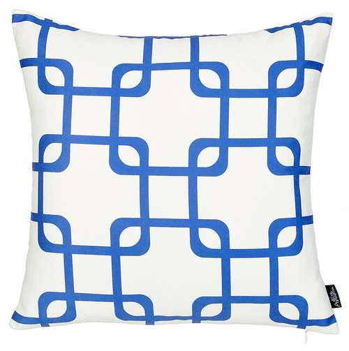 18"X18" Blue Geometric Squares Decorative Throw Pillow Cover (355594)