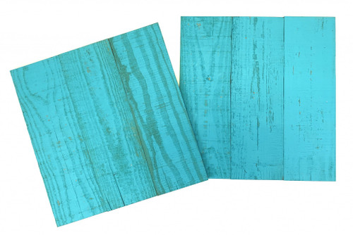 Set Of Two Aqua Blue Rustic Wood Wall Art Hanging Panels (415202)