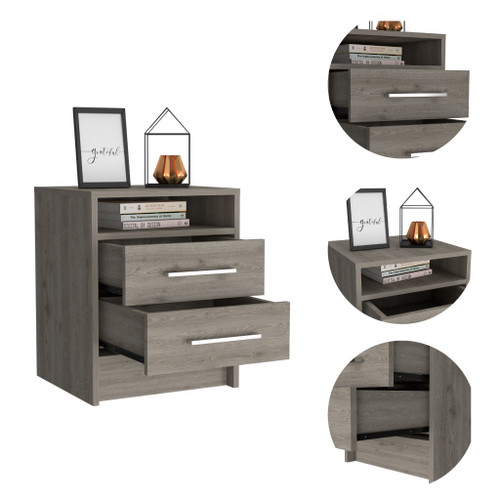 Light Grey Open Compartment Two Drawer Nightstand (438332)