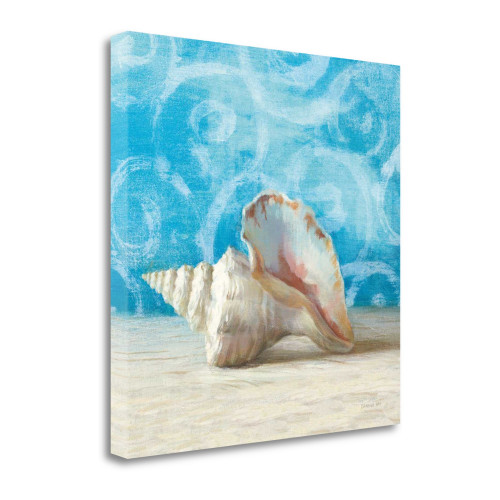 35" Mod Blue Scroll Coastal Conch 4 Giclee Wrap Canvas Wall Art (455204)