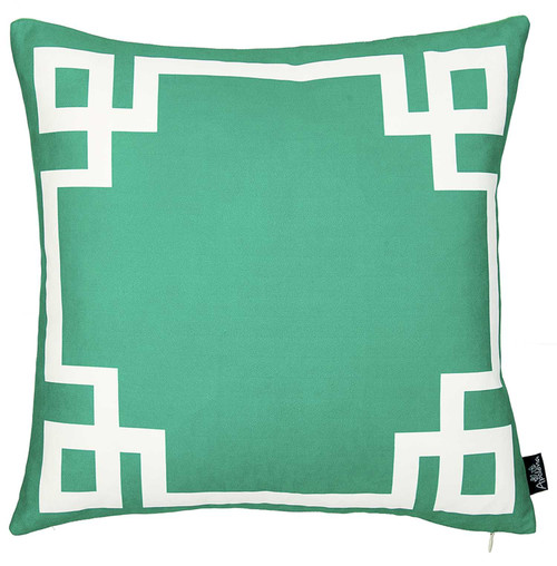 18"X18"Green And White Geometric Decorative Throw Pillow Cover (355323)