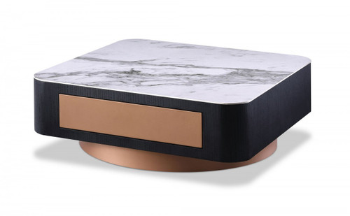 Modern White Black And Rose Gold Coffee Table With One Drawer (472139)
