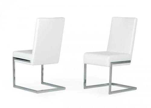 Set Of Two White Silver Modern Dining Chairs (472178)