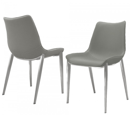 Set Of Two Gray Faux Leather Modern Dining Chairs (472181)