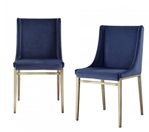 Set Of Two Blue Velvet Antique Brass Contemporary Dining Chairs (472226)