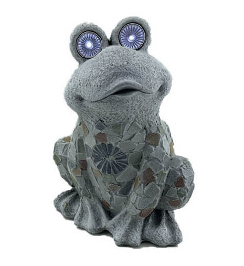 14" Frog Mosaic Tile With Solar Eyes Indoor Outdoor Statue (473202)