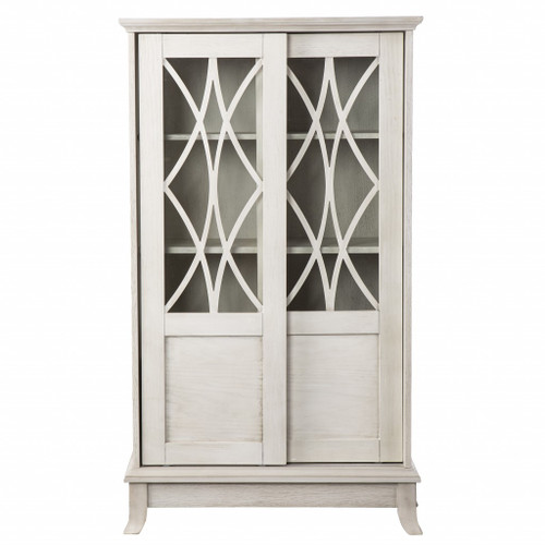 Rustic White Sliding Double Door Accent Cabinet (401697)