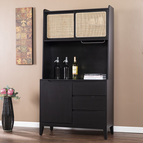 Rustic Black And Light Bamboo Tall Buffet Cabinet (401704)