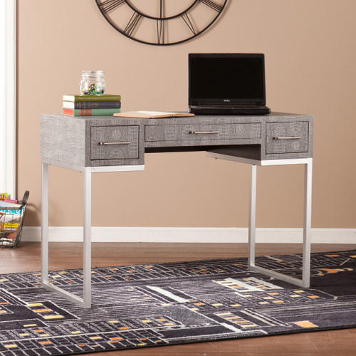 Modern Gray And Silver Faux Snakeskin Desk (402070)