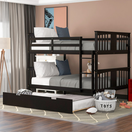 Brown Double Full Size Over Twin Trundle Bunk Bed (404016)
