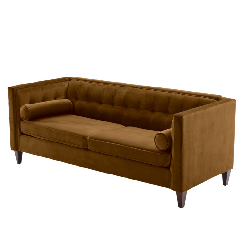 Ginger Velvet Upholstered Sofa With Bolster Pillows (473450)