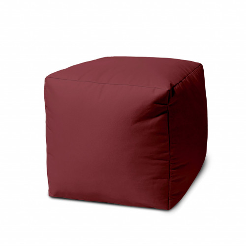 17" Cool Maroon Burgundy Solid Color Indoor Outdoor Pouf Ottoman (474174)