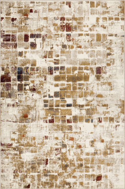8' Round Brown Beige Abstract Tiles Distressed Area Rug (475603)