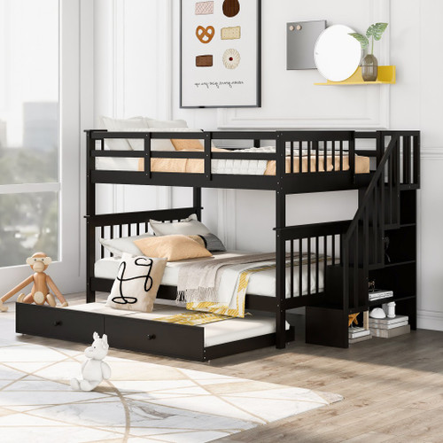 Espresso Full Over Full Bunk Bed With Stairway Drawers And Trundle (404046)