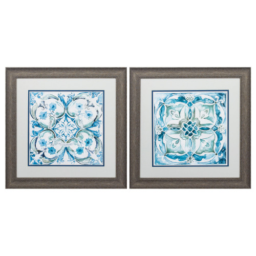 19" X 19" Distressed Wood Toned Frame Carribean Tile (Set Of 2) (365322)