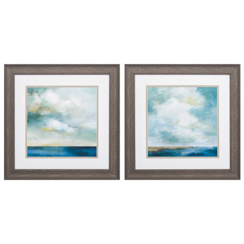 19" X 19" Distressed Wood Toned Frame Cloudscape (Set Of 2) (365290)