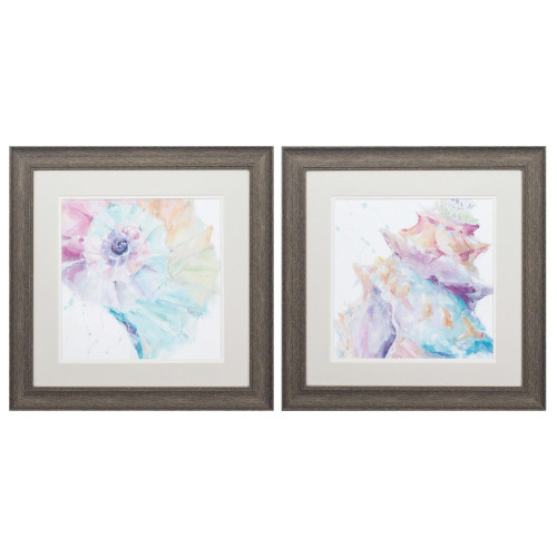 19" X 19" Distressed Wood Toned Frame Rainbow Seashell (Set Of 2) (365320)