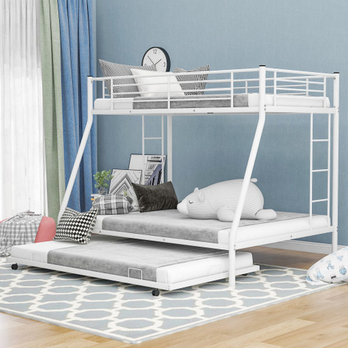White Twin Over Full Size Bunk Bed With Trundle (403911)