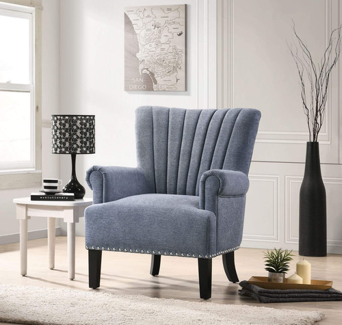 Blue Plumed Channeled Back Comfy Armchair (400977)